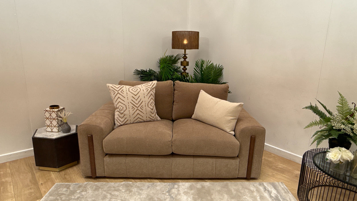 Sofology Soho Fabric 2 Seater Dark Wood Trim in Micro Boucle Mink/Natural Mix