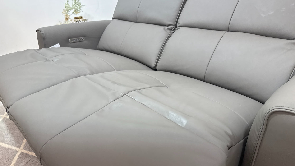 Sofology Riviera Leather 2.5 Seater Power Recliner/Headrest in Trusty Super Matt Storm Grey