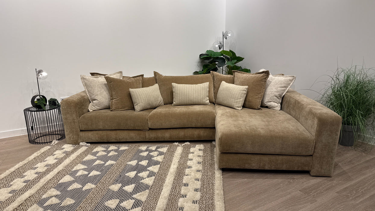 Sofology Cove Fabric Grande Chaise in Soft Chenille Caramel Mix