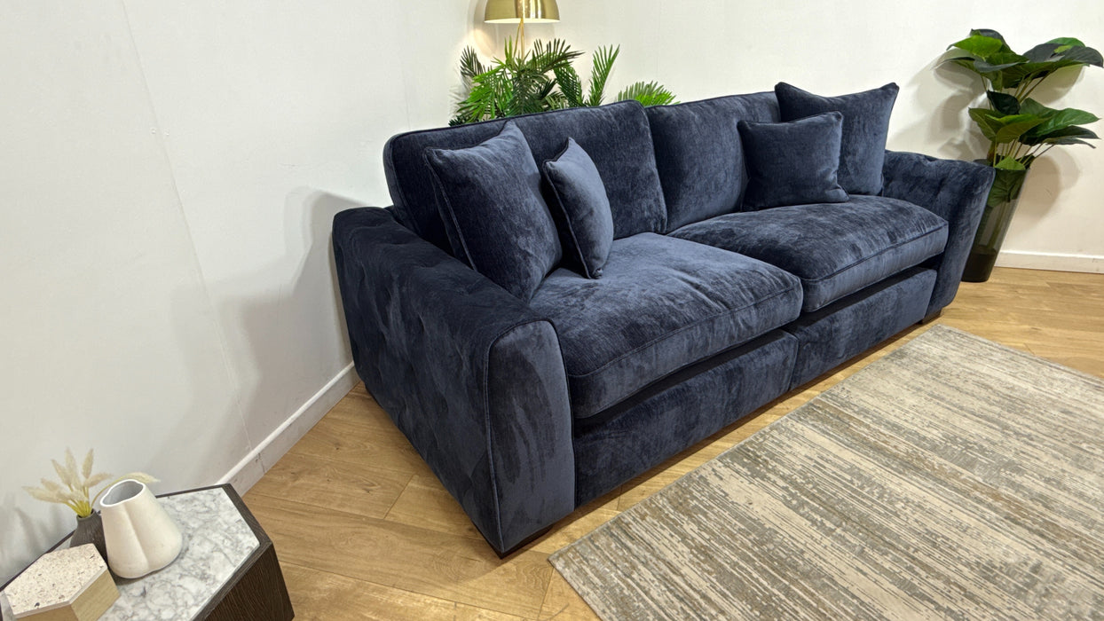 Sofology Valentina Fabric 4 Seater Split Foam/Fibre Seats Full Back in Luxury Deep Pile Chenille Denim