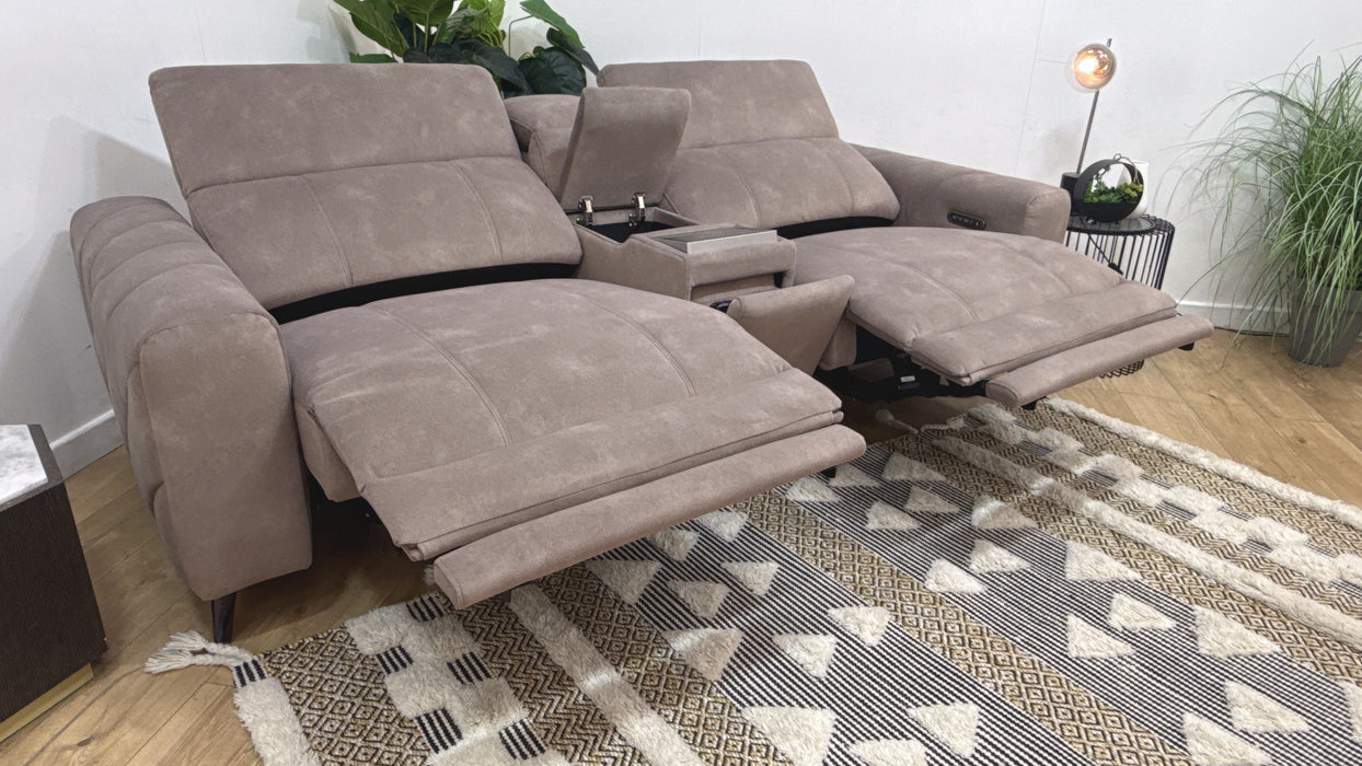 Sofology Allure Fabric 2.5 Seater Screen Console Power Recliner/Headrest Heated Seats Lumbar Support Speakers in Lifestyle Flecked Nutmeg