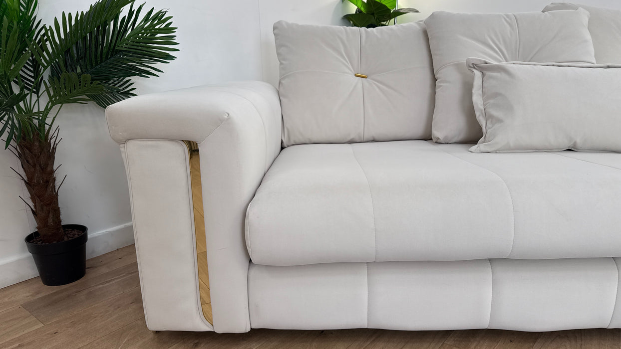 Sofology The Oscar Fabric 3 Seater Gold Trim in Super Matt Velvet Ecru