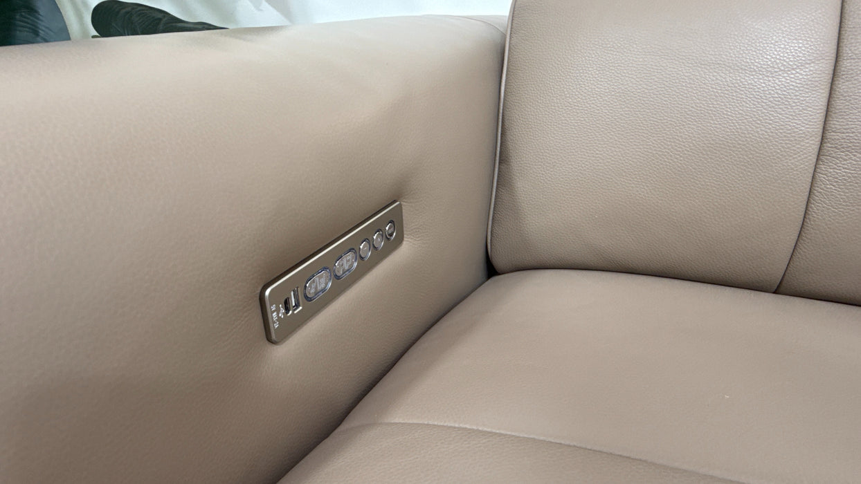 Sofology Riviera Leather 2 Seater Console Power Recliner/Headrest in Trusty Embossed Mushroom