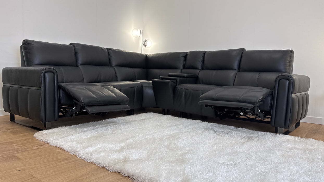 The Ravello 2 Corner 2 + console   - Power Recliner - leather Sofa - Jet Black