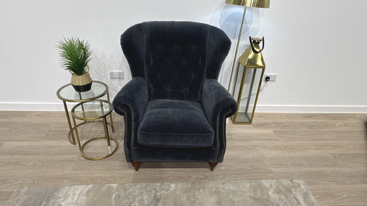 Sofology Darcy Fabric Accent Wing Chair with Studs in Relaxed Chenille Ink