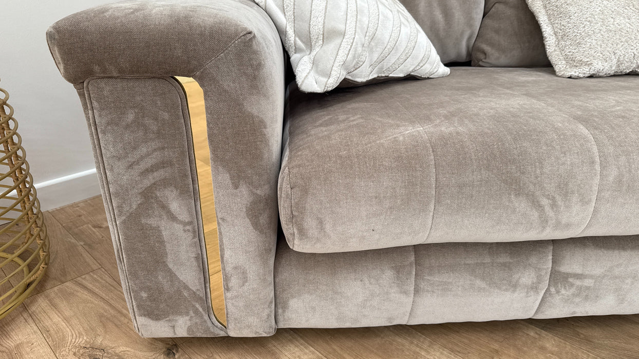 Sofology The Oscar Fabric 4 Seater Gold Trim in Fine Textured Chenille Stone