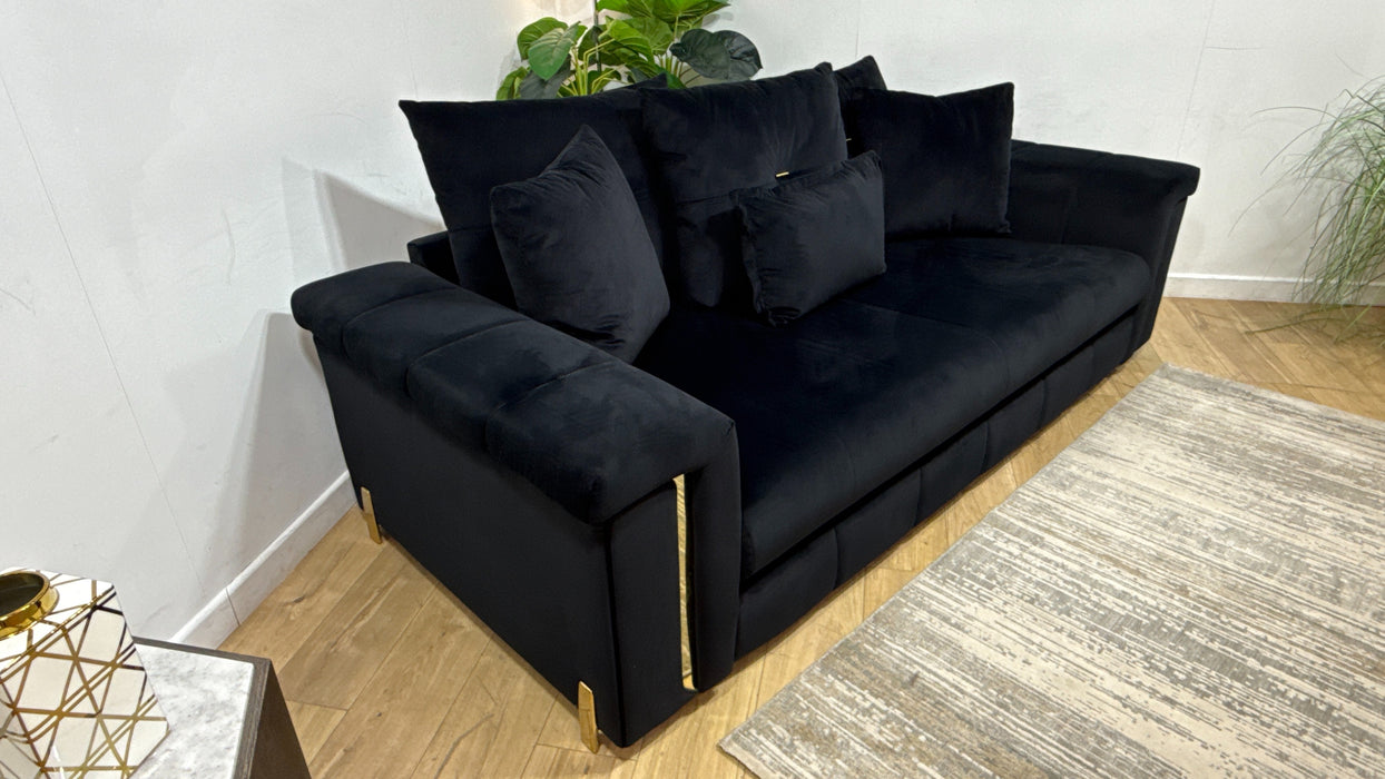 Sofology Oscar Fabric 3 Seater Gold Trim in Super Matt Velvet Black