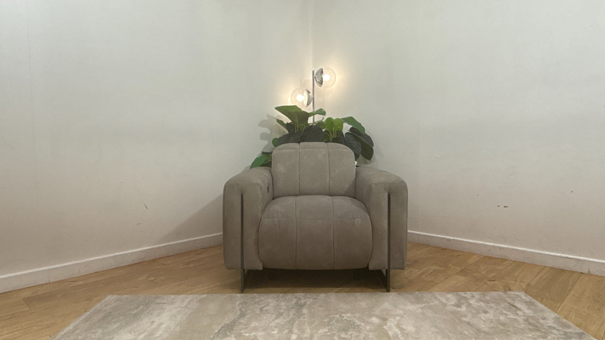 Sofology Paramount Fabric Chair Power Recliner/Headrest in Lifestyle Flecked Stone