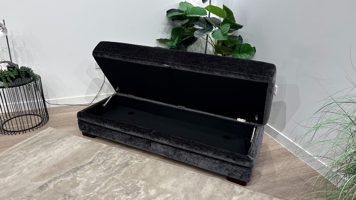 Sofology Sample Obsidian Fabric Bench Footstool in Luxury Textured Chenille Anthracite