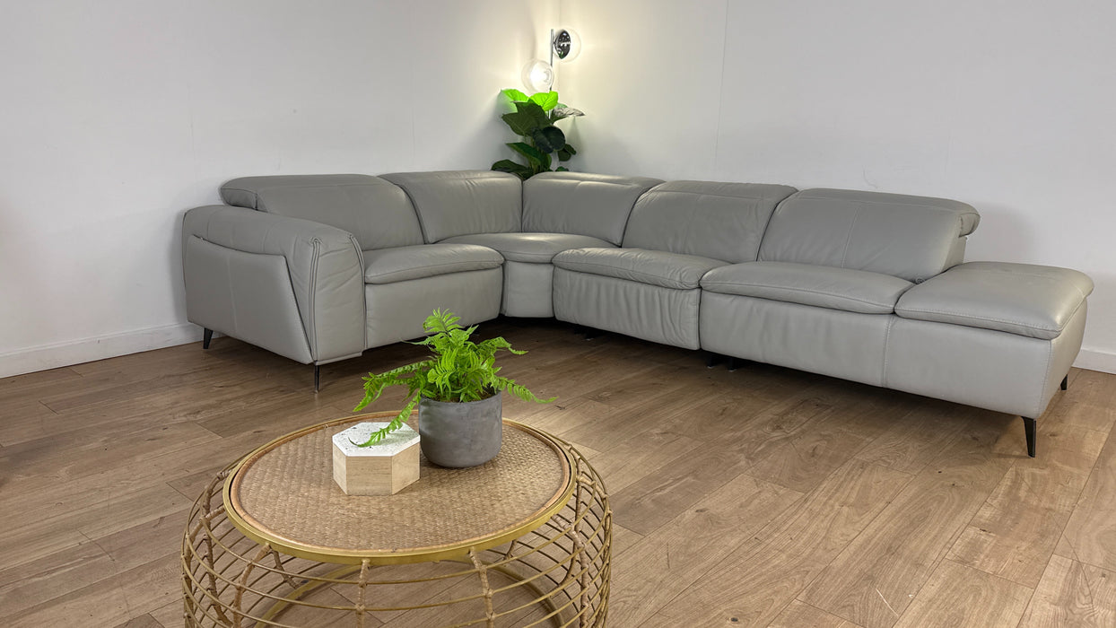 Venosa Left Hand Leather Corner Sofa in Grey Mist