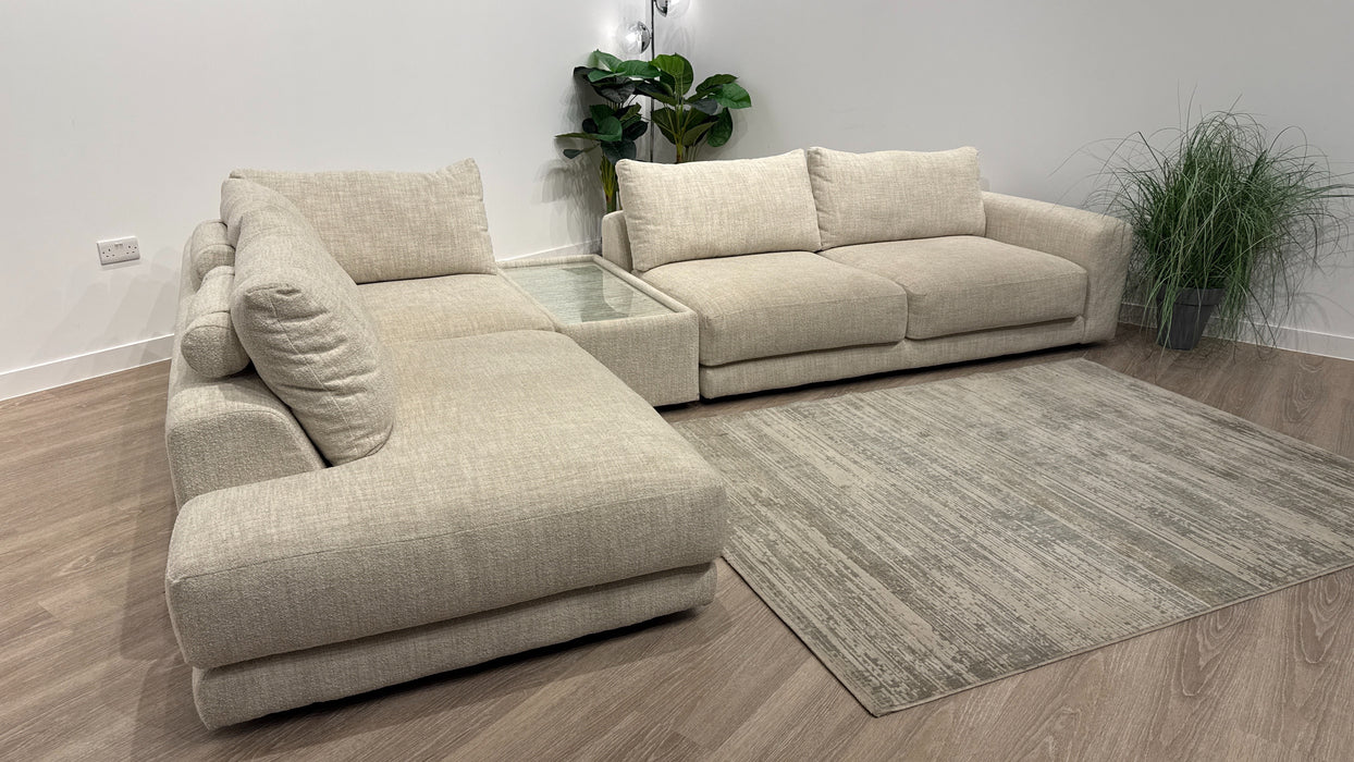 Sofology Amalfi Fabric Chaise 1 Corner Console 3 in Micro Flecked Boucle Natural Mix