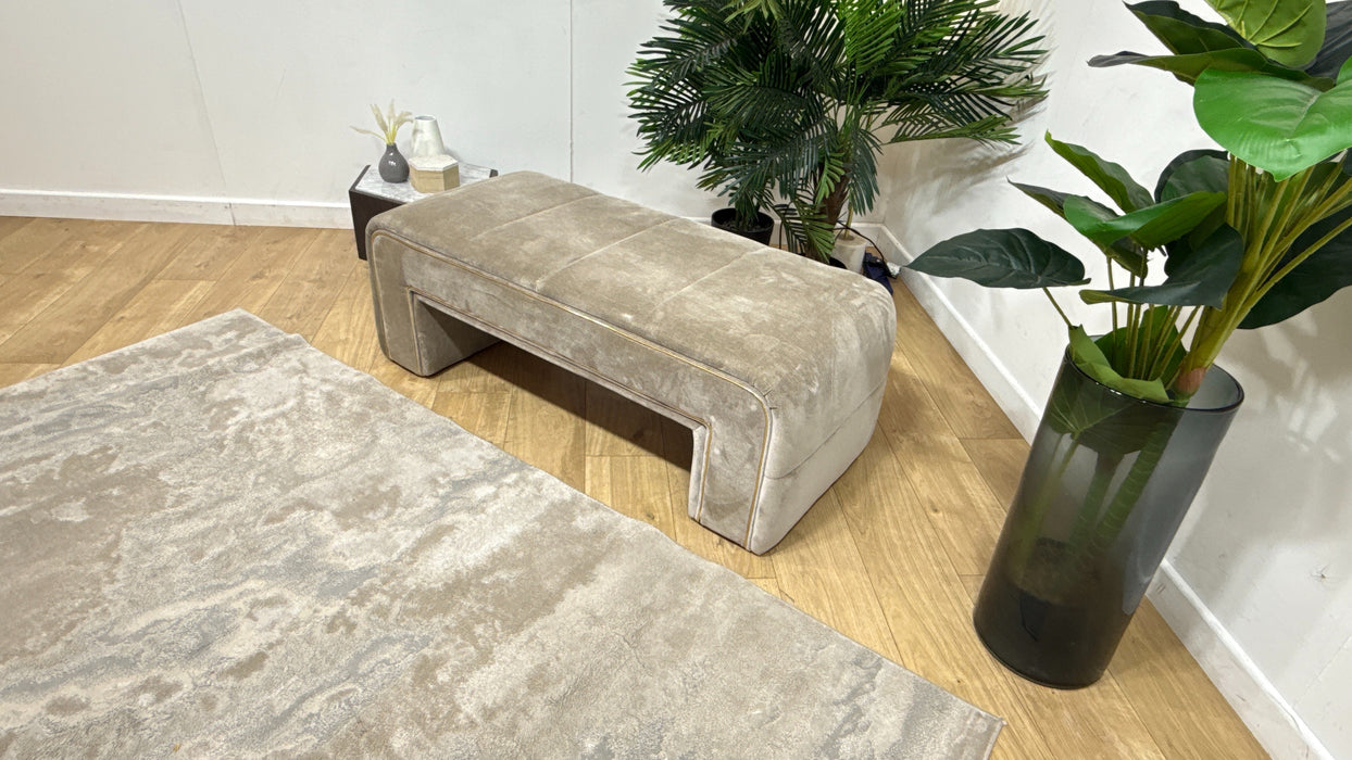 Sofology Oscar Fabric Small Bench Footstool Gold Trim in Fine Textured Chenille Stone