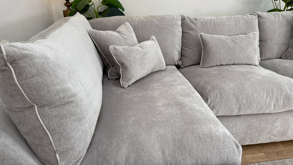 Sofology Georgio Fabric Terminal 1 Corner 3 Feather Flex Seats in Luxury Deep Pile Chenille Silver Mix