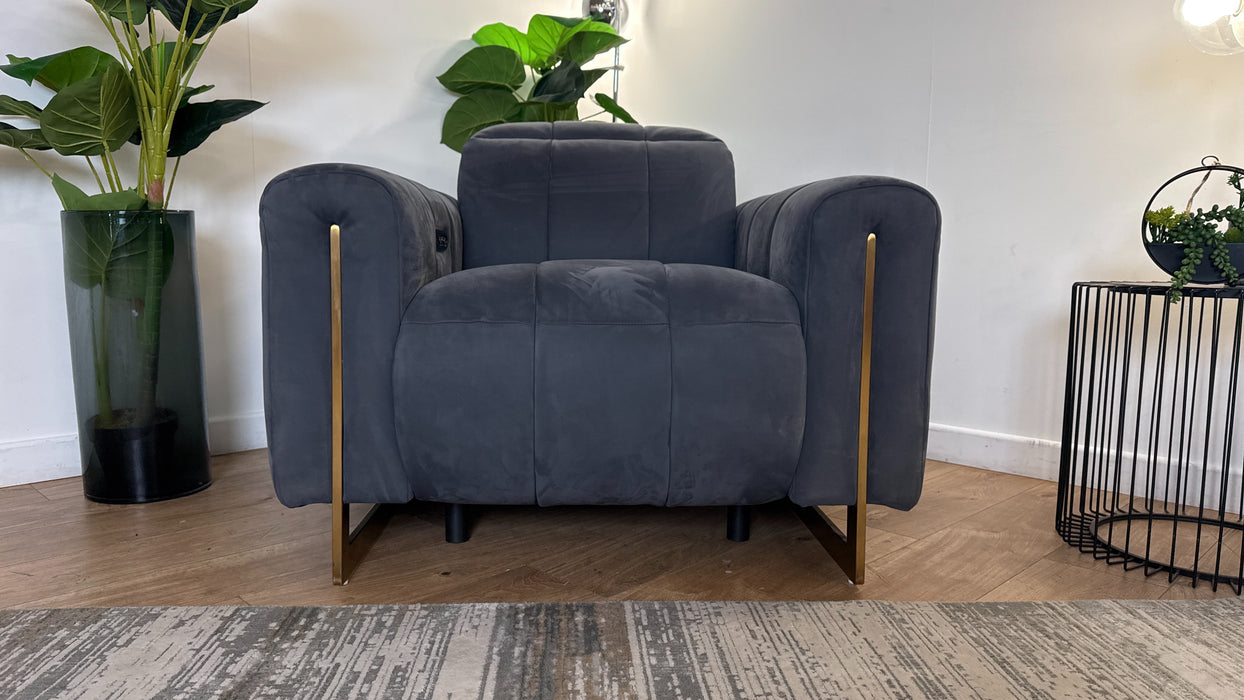 Sofology The Paramount Fabric Chair Power Recliner/Headrest Speakers in Lifestyle Nubuck Feel Charcoal