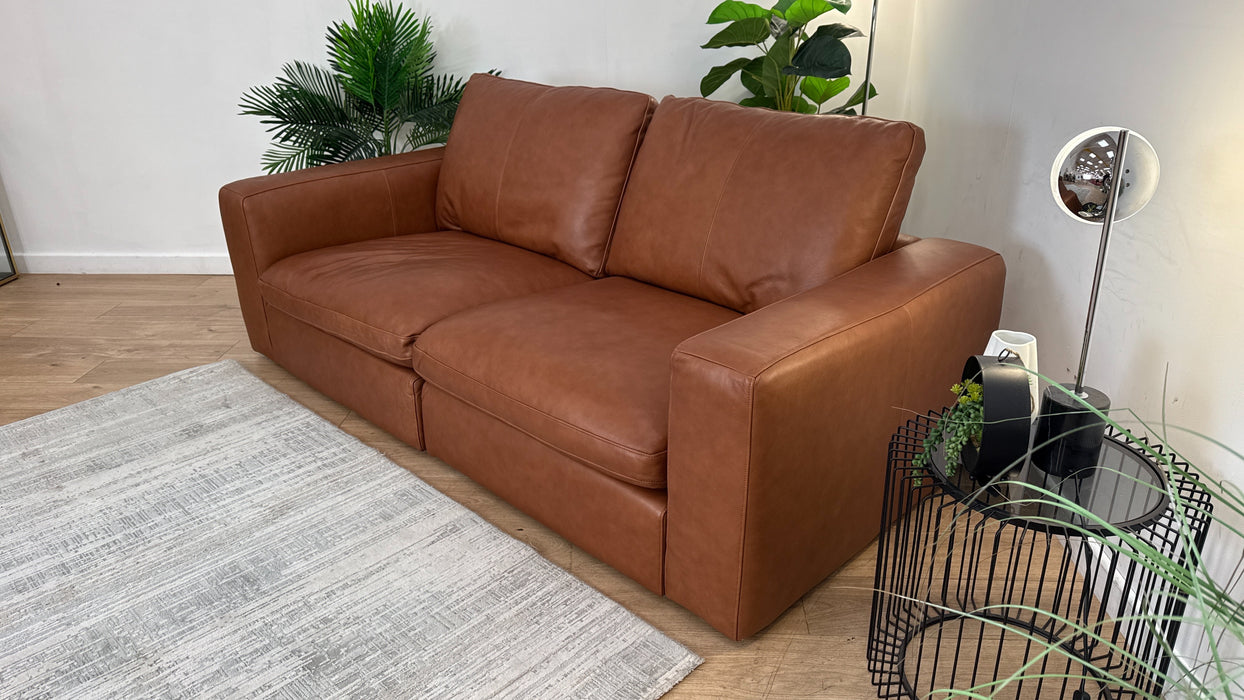 Sofology Retreat Leather 3 Seater in Relaxed Soft Tan Mix