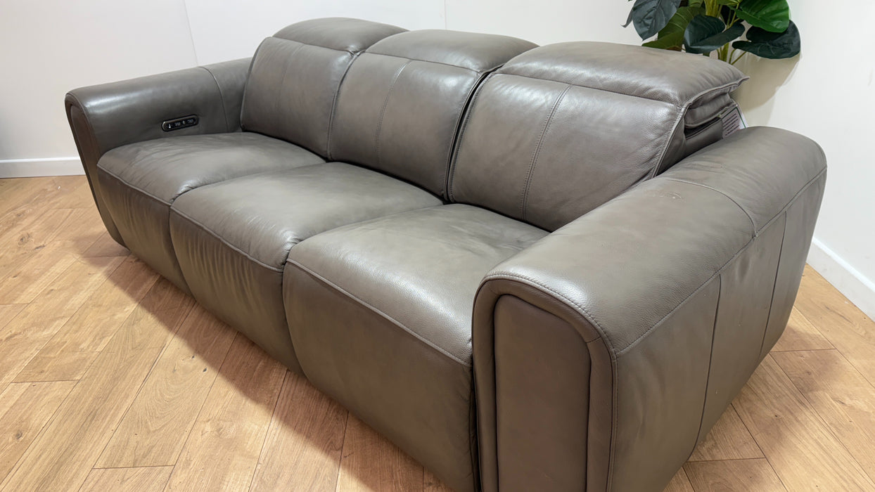 Sofology Premiere Leather 3 Seater Power Recliner/Headrest in Trusty Embossed Grey