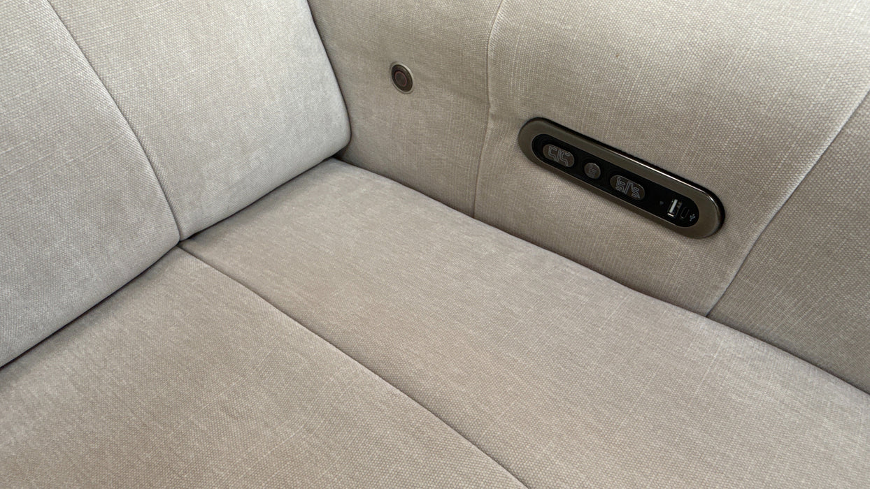 Sofology Paramount Fabric Chaise 4 Seater Power Recliner/Headrest Heated Seats in Relaxed Chenille Cotton