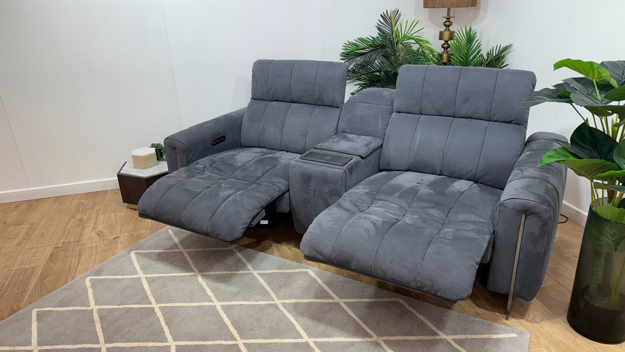 Sofology Paramount Fabric 2.5 Seater Console Power Recliner/Headrest Speakers in Lifestyle Nubuck Feel Charcoal