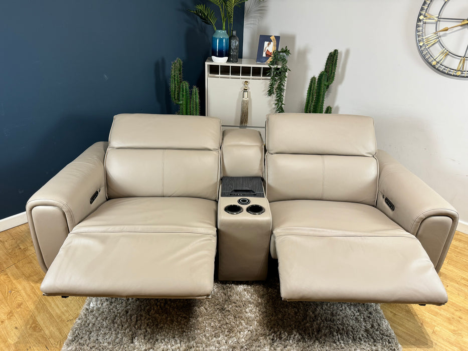 Premiere 2.5 Seater Sofa Trusty Embossed Leather Stone With Smart Console , Power Headrest, Power Recliner & Heated Seat - WA2