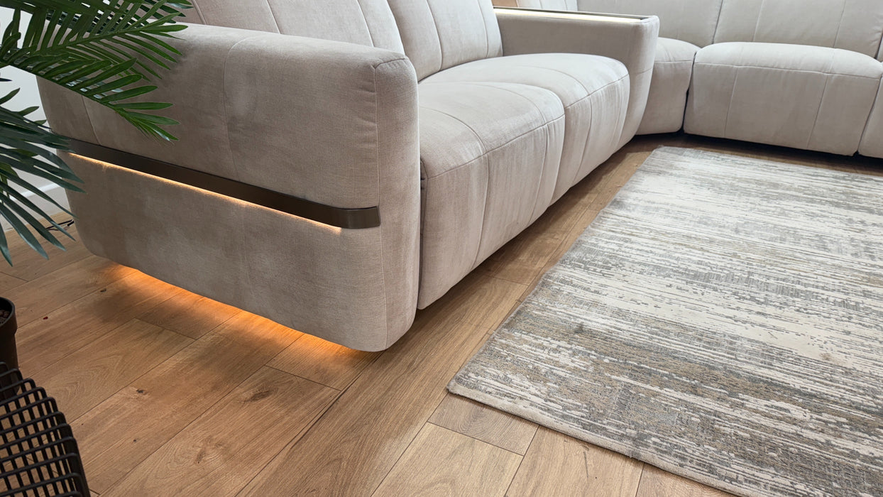 Sofology Lumiere Fabric 3 Console Corner 3 Power Recliner/Headrest Gunmetal Trim in Relaxed Chenille Cotton