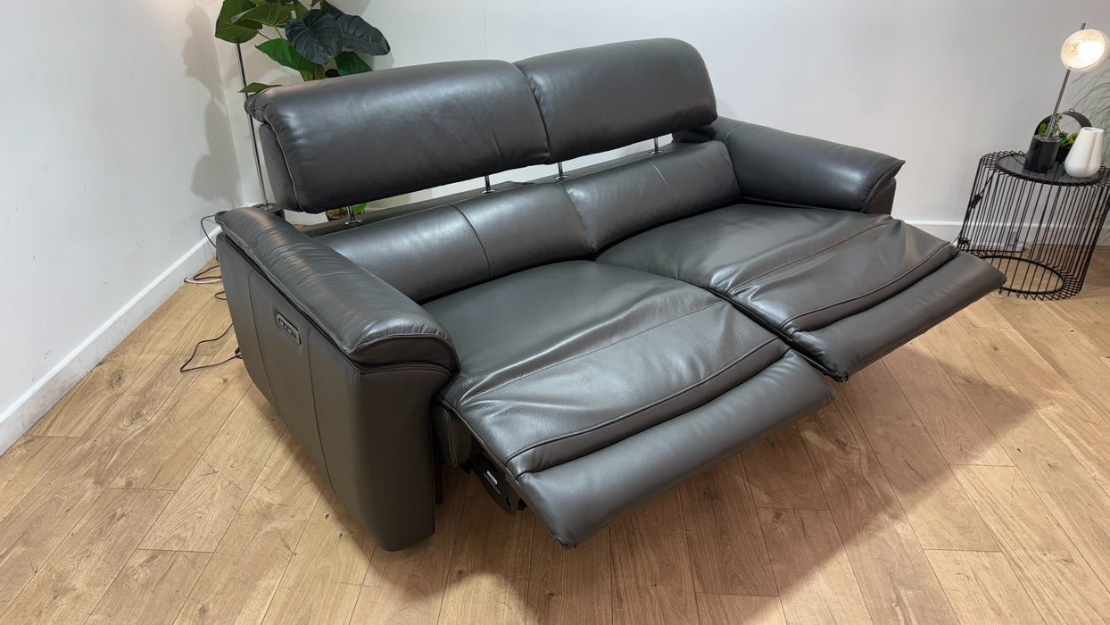 Sofology Hugo Leather 2.5 Seater Power Recliner/Headrest in Trusty Embossed Charcoal