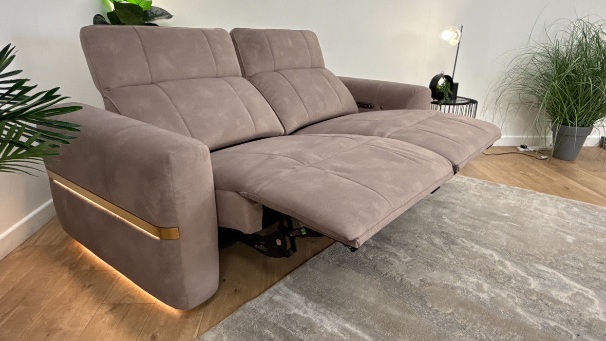 Sofology Lumiere Fabric 2.5 Seater Power Recliner/Headrest Heated Seat in Lifestyle Flecked Nutmeg