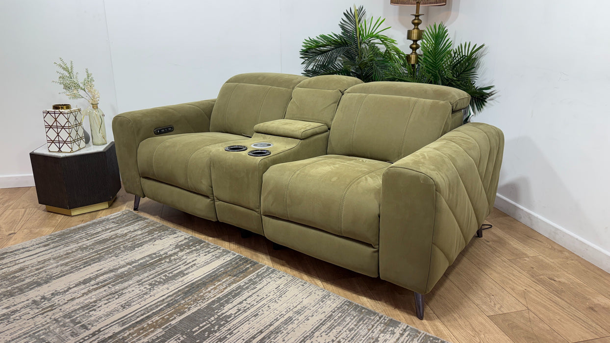 Sofology Allure Fabric 2 Seater Smart Console Power Recliner/Headrest in Lifestyle Nubuck Feel Moss