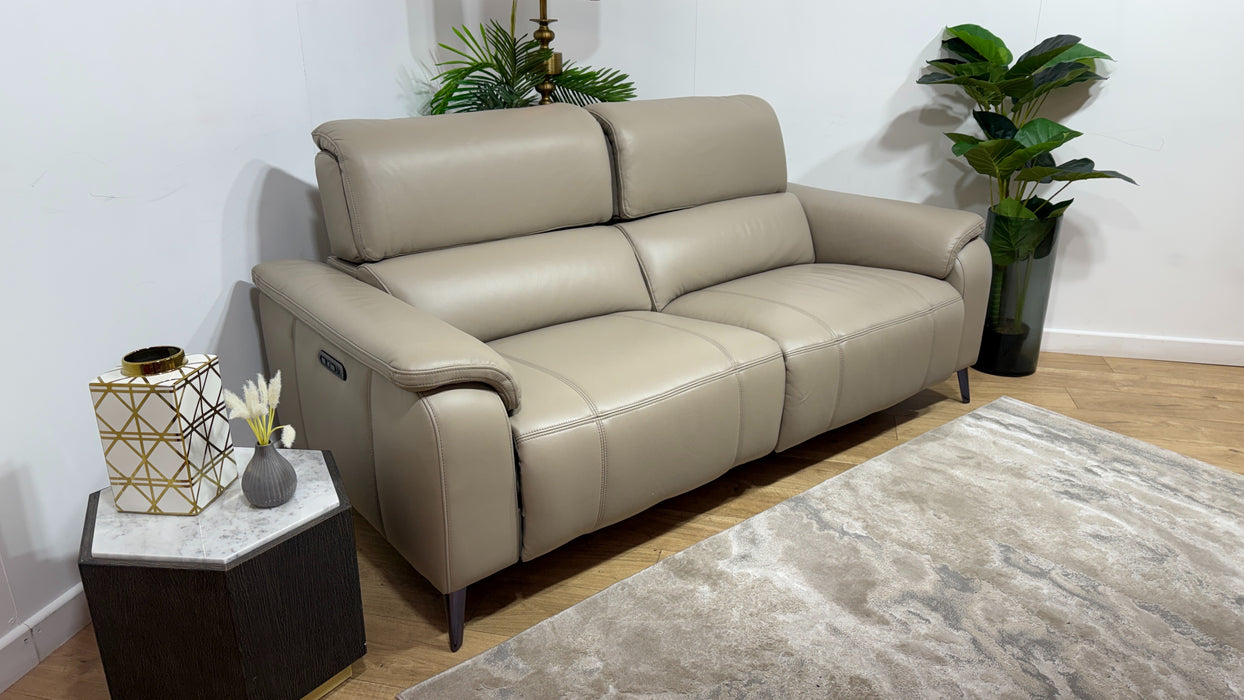 Sofology Bailey Leather 2.5 Seater Power Recliner/Headrest in Trusty Embossed Stone