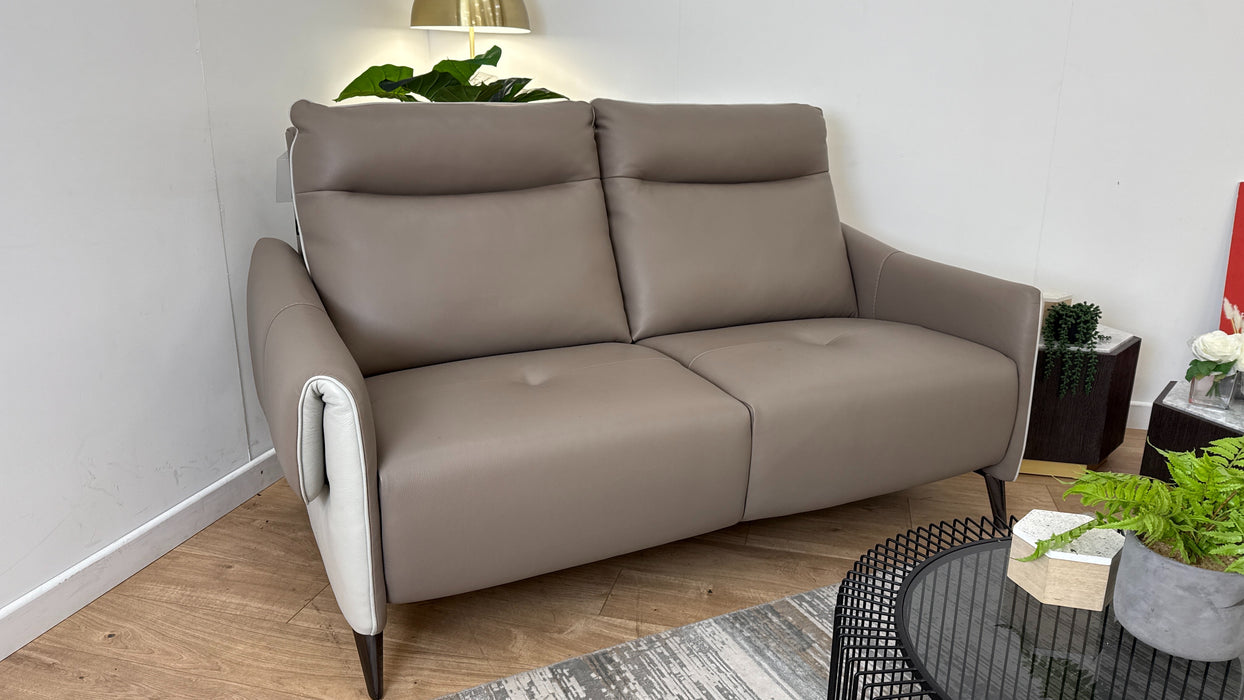 Sofology The Arezzo 2 Seater Recliner Sofa in Amalfi Cappuccino Leather/Cloud Grey Mix