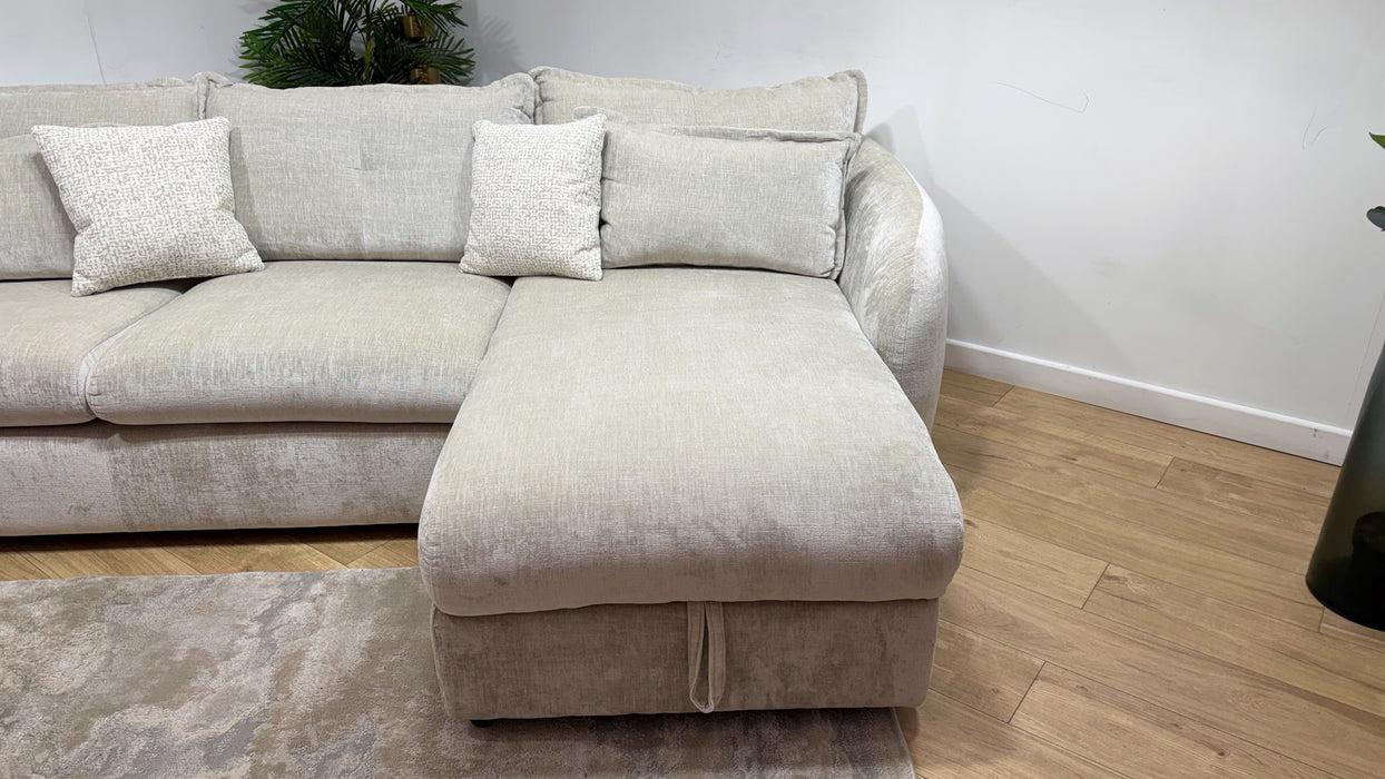 Sofology Portobello Fabric 3 Seater Chaise Storage Sprung Seats in Luxury Chenille Mist Mix