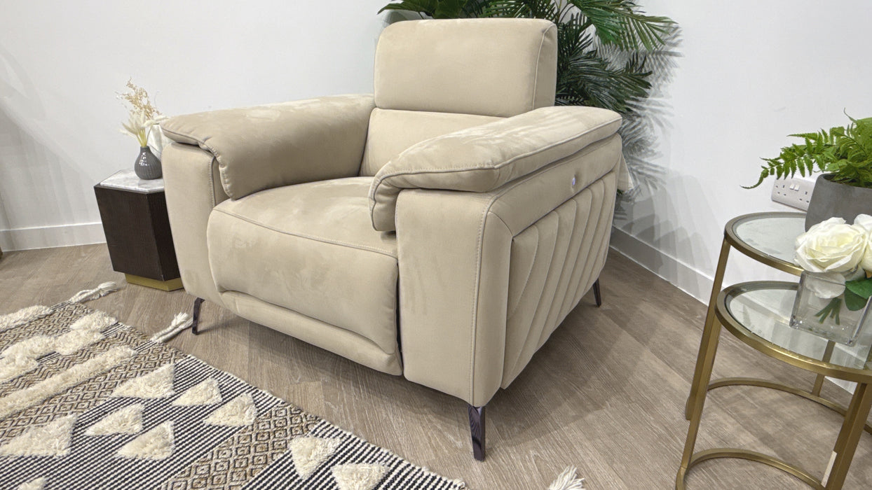 Sofology Fratelli Fabric Power Recliner + Power Headrest in Nubuck Feel Stone