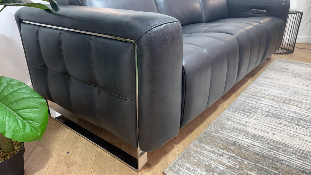 Sofology Marvella Leather 3 Seater Power Recliner/Headrest in Trusty Sheen Navy