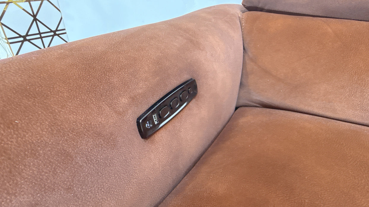 Sofology Arlington Fabric 3 Seater Power Recliner/Headrest Lumbar Support in Lifestyle Mottled Rust
