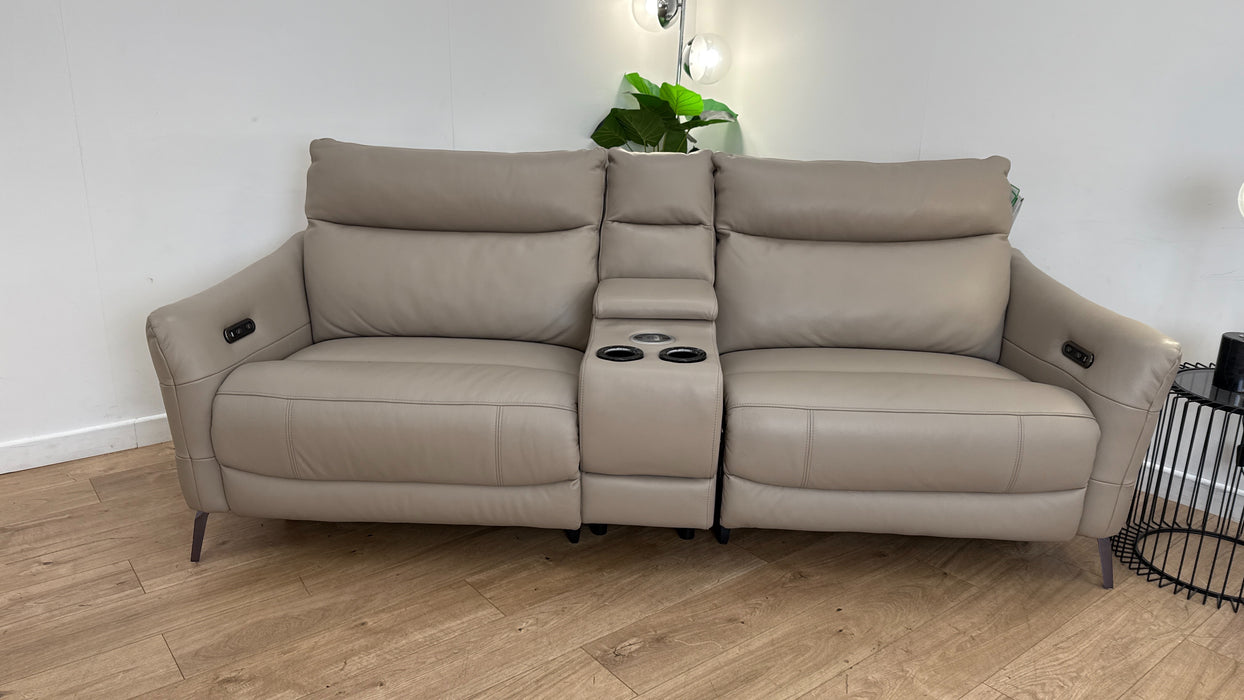 Sofology Renato Leather 2.5 Seater Console Power Recliner in Trusty Embossed Stone