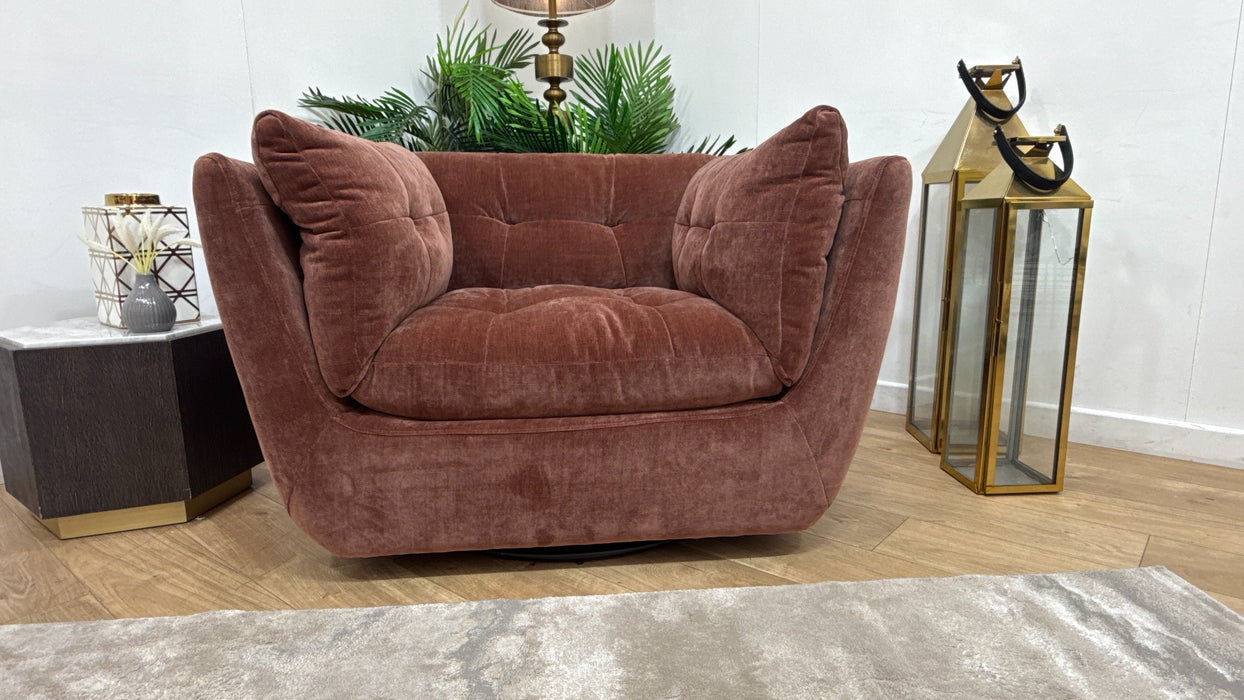 Sofology Cocoon Fabric Swivel Chair in Relaxed Chenille Burnt Sienna