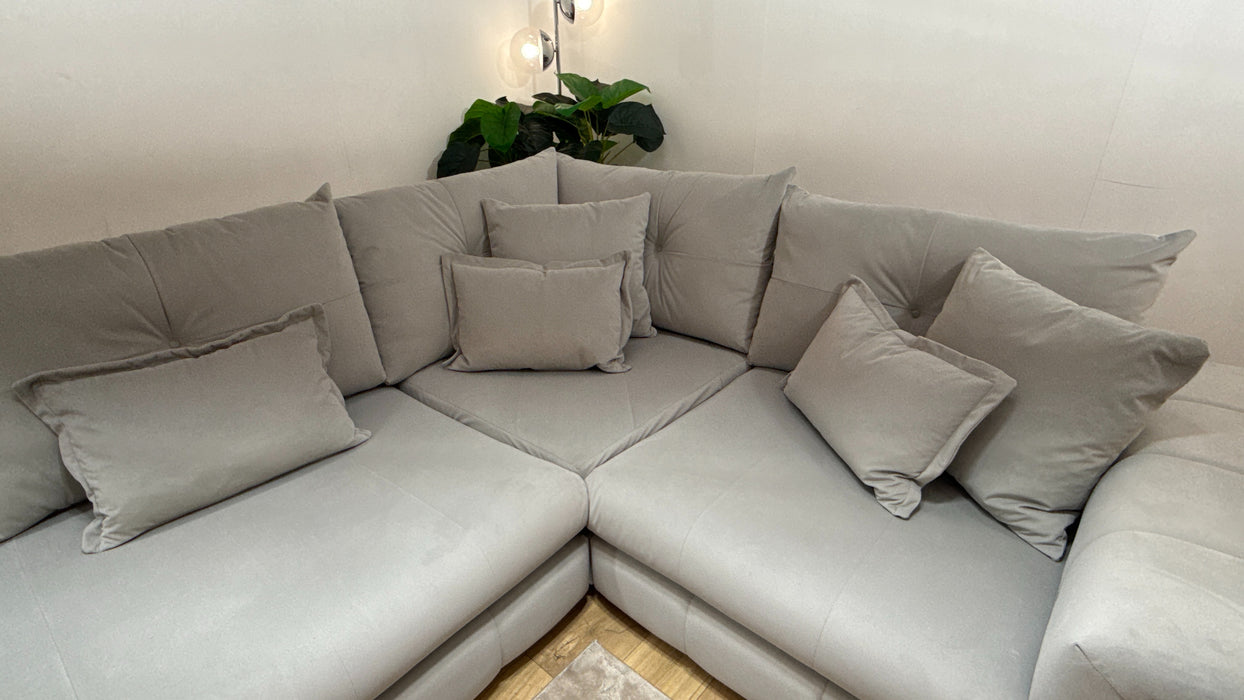 Sofology Oscar Fabric 3 Corner 1 Silver Trim in Super Matt Velvet Silver