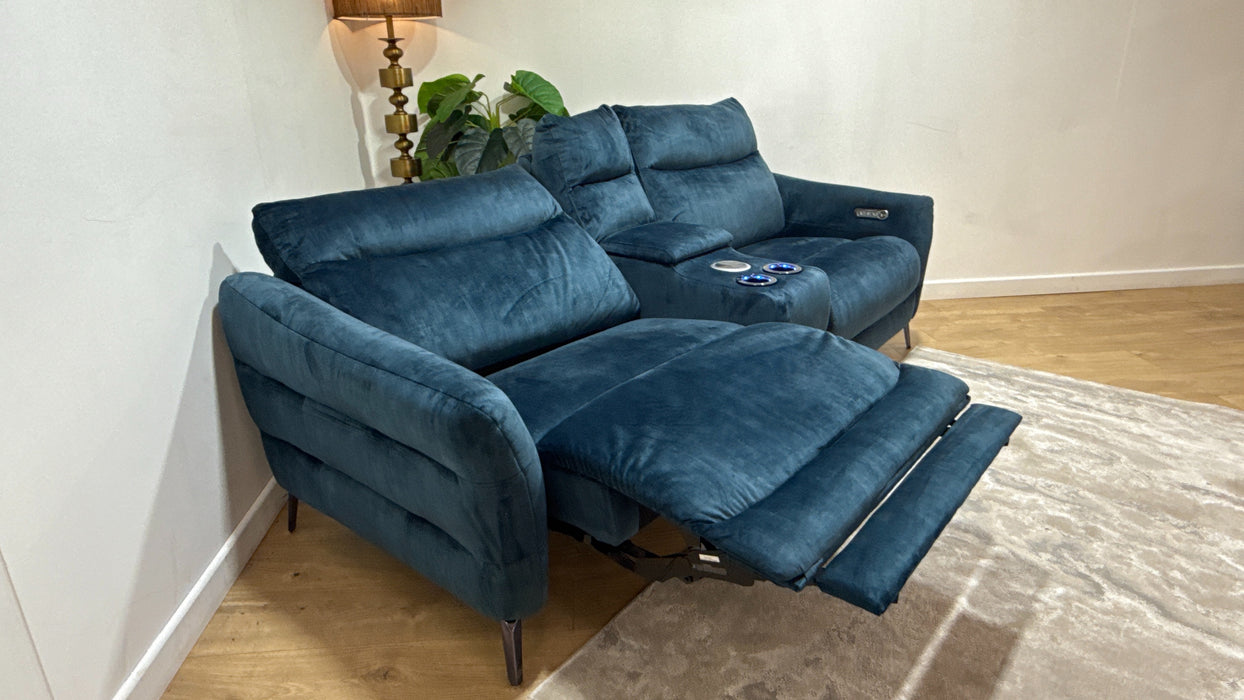 Sofology The Renato Fabric 2.5 Seater Console Power Recliner in Heritage Velvet Airforce