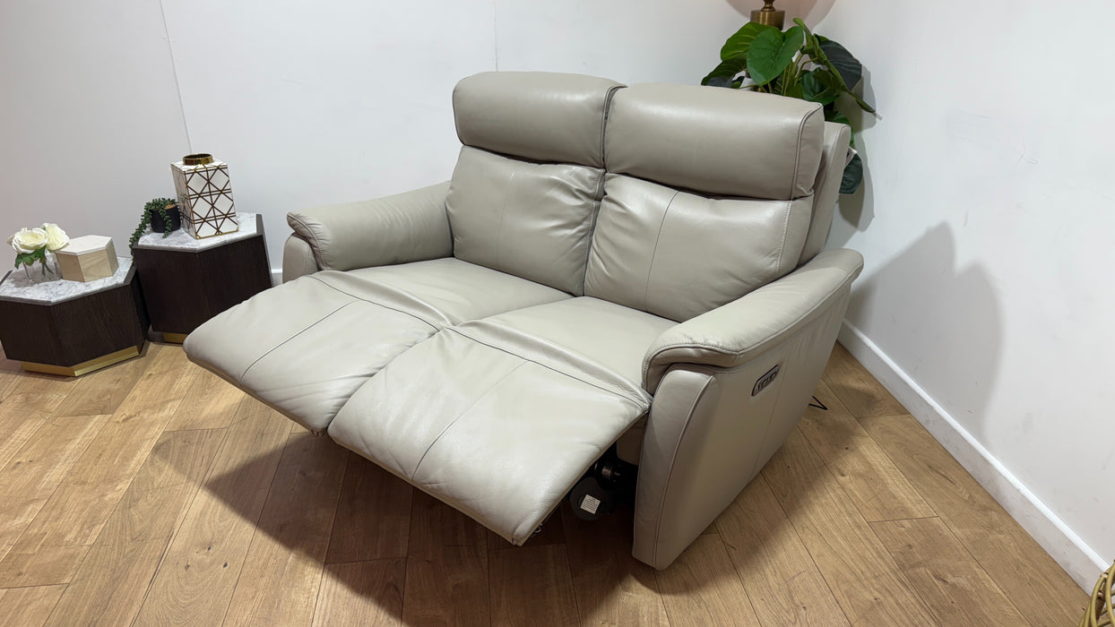 Sofology Parker Leather 2 Seater Power Recliner/Headrest in Trusty Sheen Lead Grey
