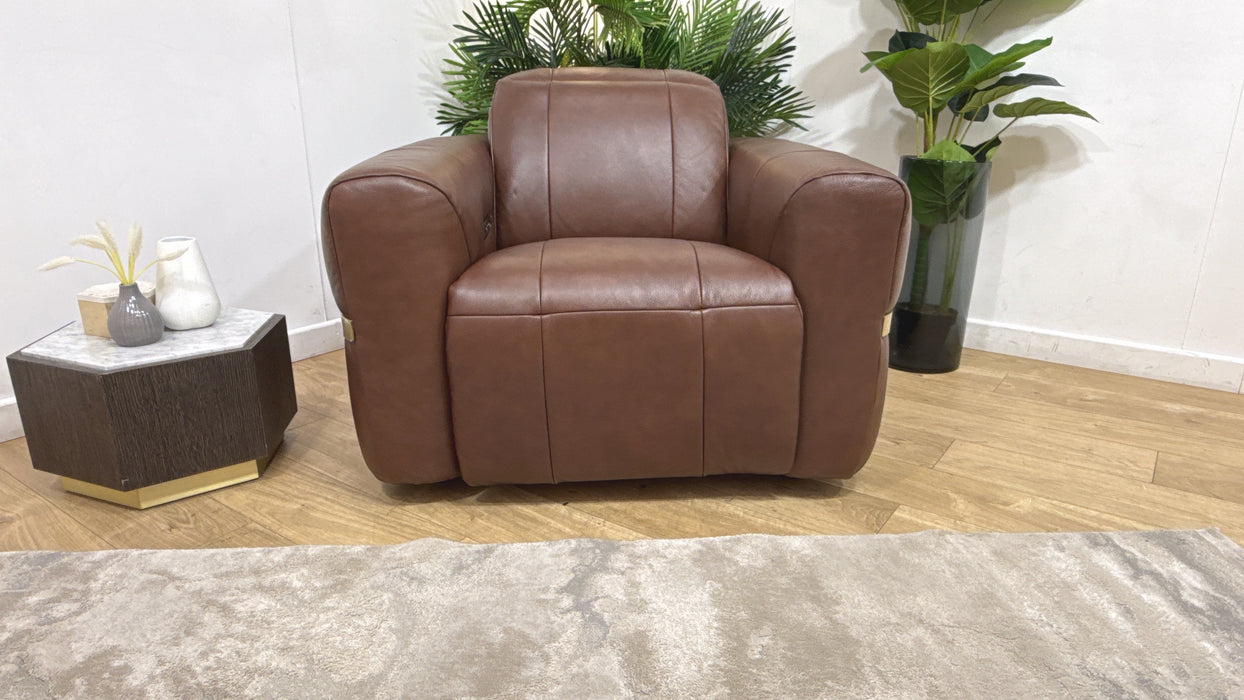 Sofology Lumiere Leather Chair Power Recliner/Headrest in Trusty Embossed Chestnut