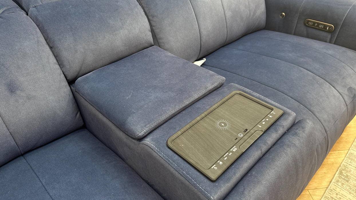 Sofology Paramount Fabric 2.5 Seater Console Power Recliner/Headrest Heated Seats Speakers in Lifestyle Flecked Navy