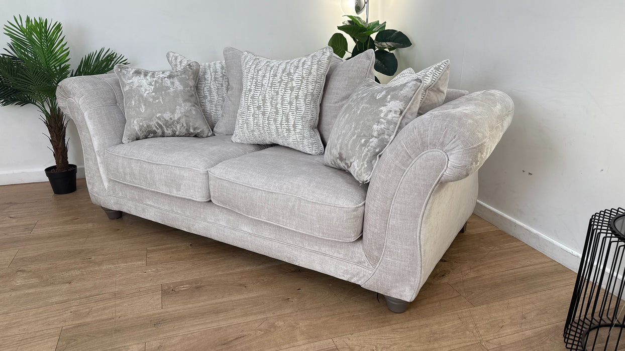 Sofology Highgrove Fabric 3 Seater Pillow Back Feather Flex Seats in Luxe Chenille Oyster Mix