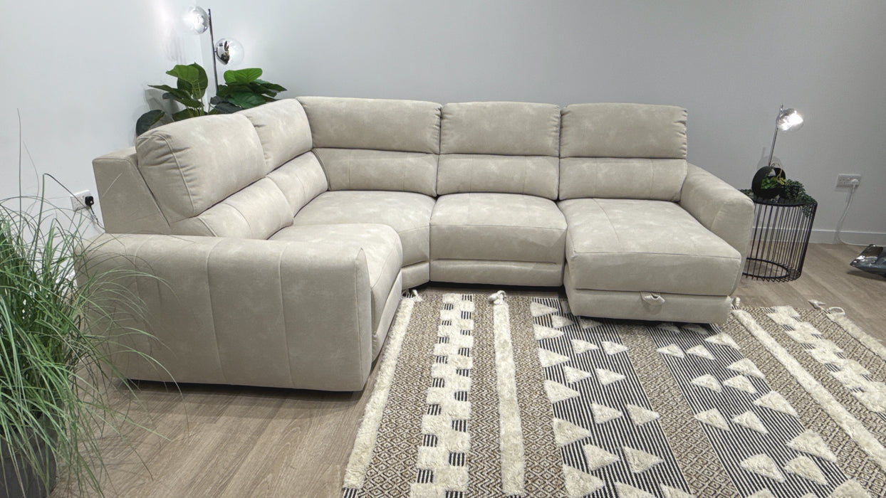 Sofology Portofino Fabric 1.5 Corner 3 Chaise Power Recliner/Headrest Chaise Storage in Lifestyle Flecked Ivory