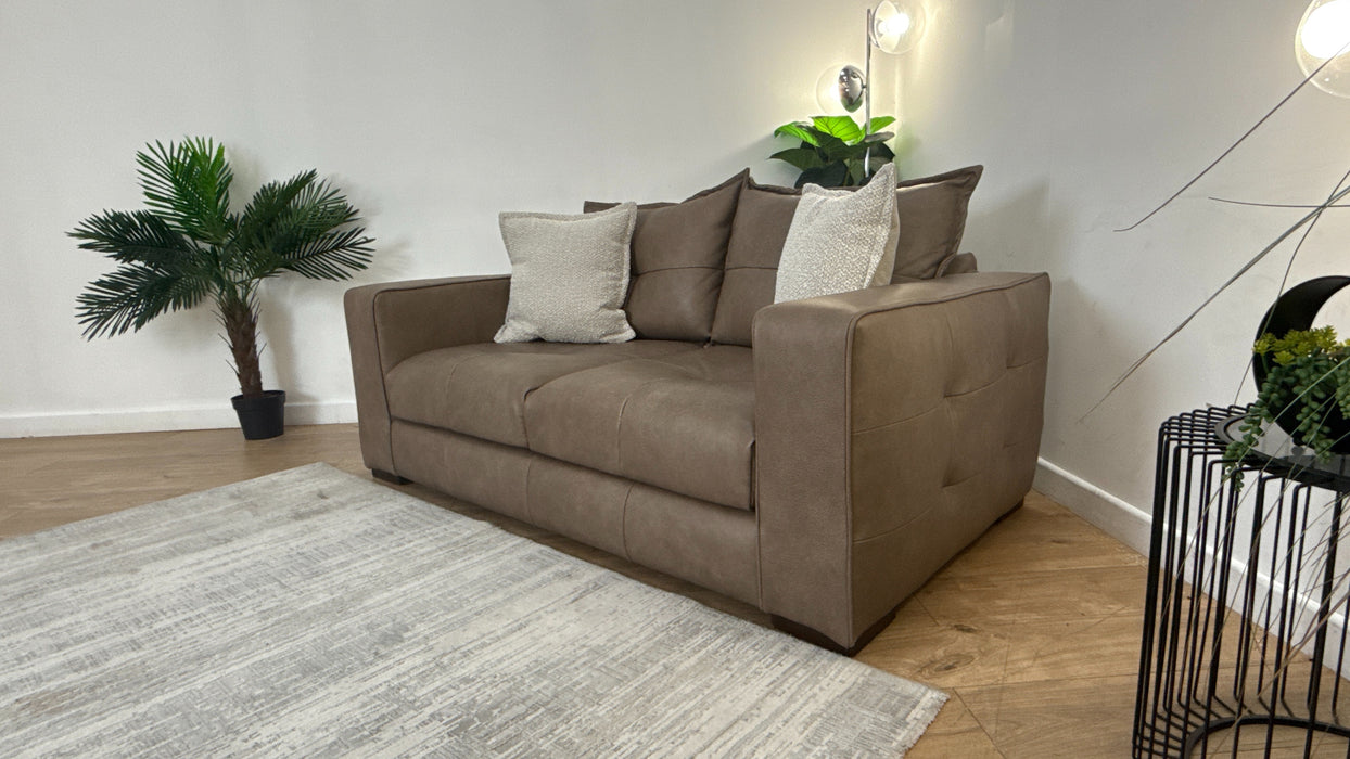 Sofology Artisan Leather 2 Seater in Relaxed Natural Grain Taupe/Natural Mix
