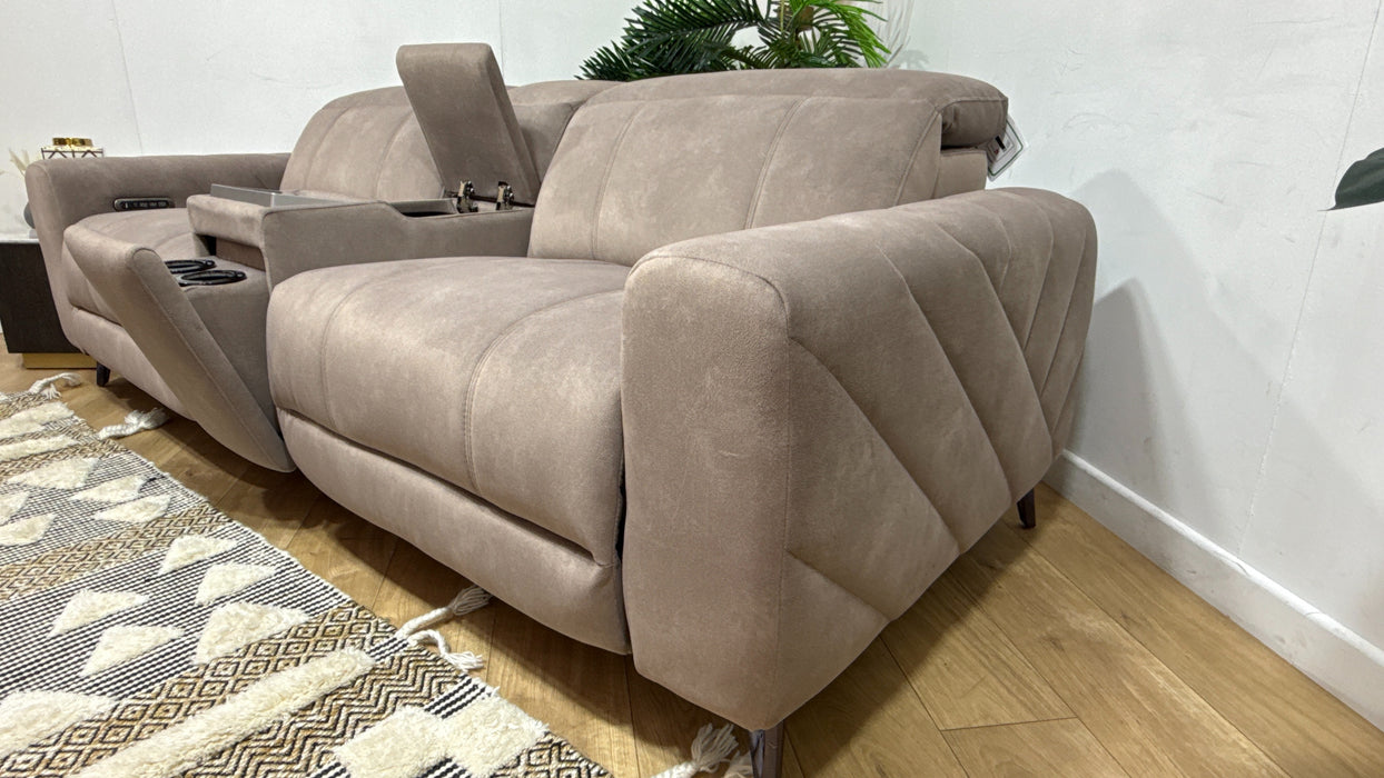 Sofology Allure Fabric 2.5 Seater Screen Console Power Recliner/Headrest Heated Seats Lumbar Speakers in Lifestyle Flecked Nutmeg