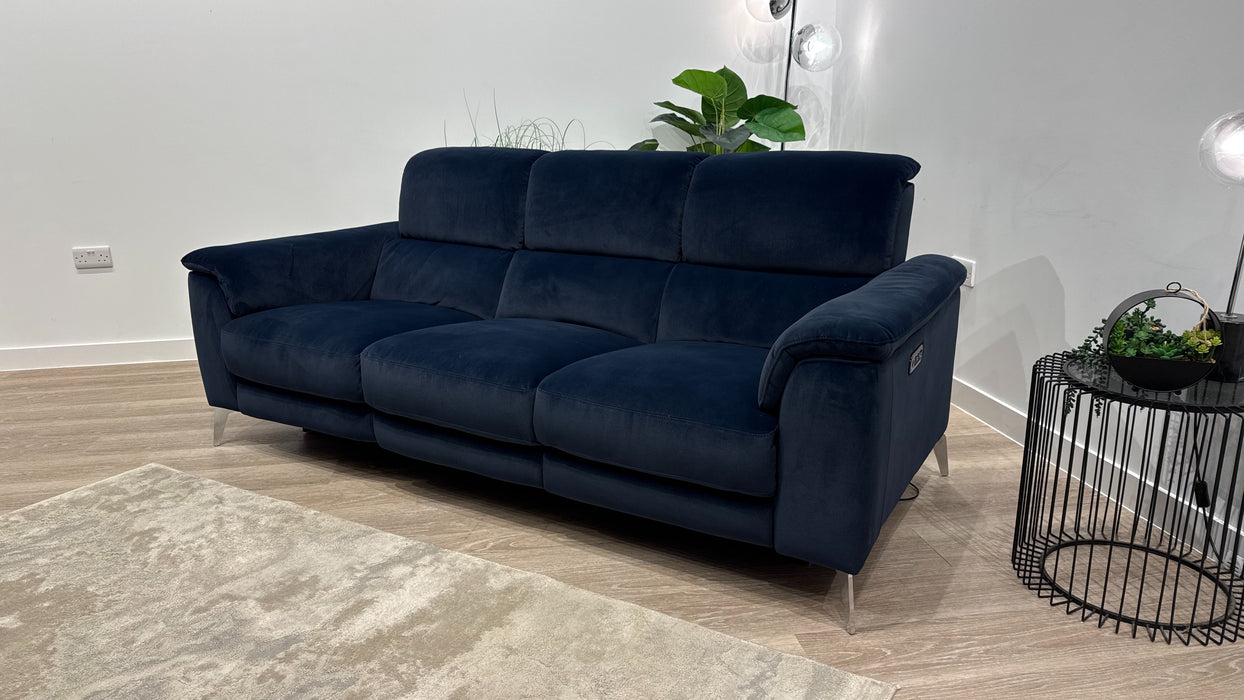 Sofology Illinois Fabric 3 Seater Power Recliner/Headrest in Lifestyle Mottled Navy Blue