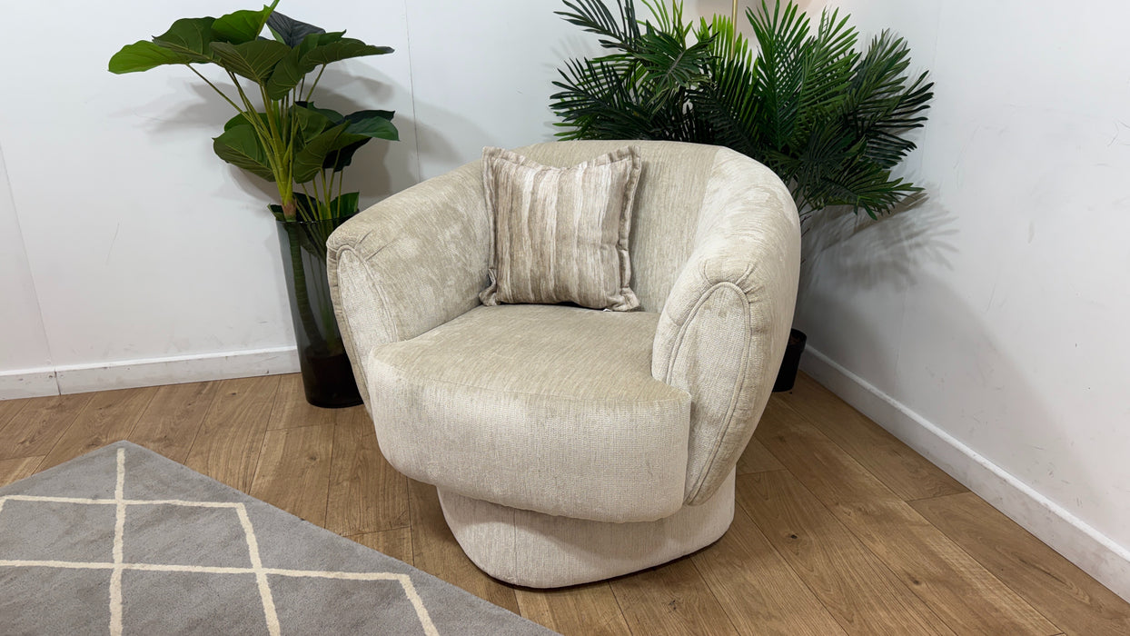 Sofology Lustre Fabric Accent Swivel Chair in Luxury Plush Chenille Moonstone Mix