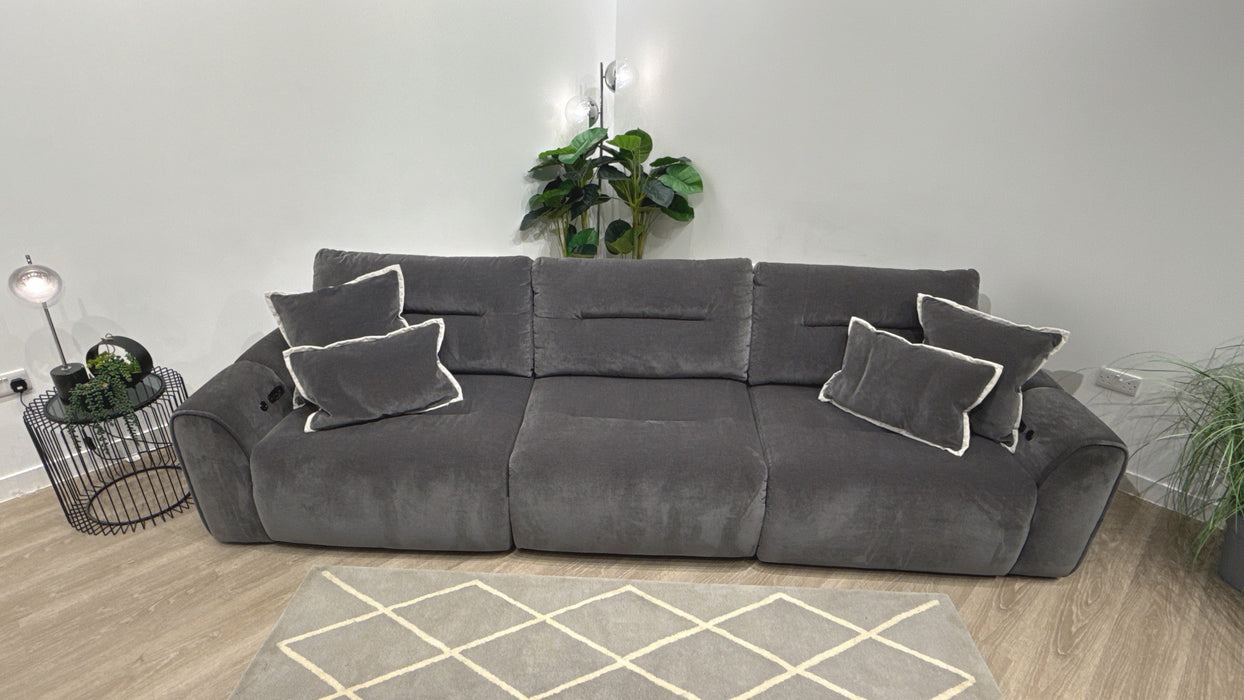 Sofology Daxton Fabric 3 Seater Double Motion Chaise + Speakers in Chenille Charcoal