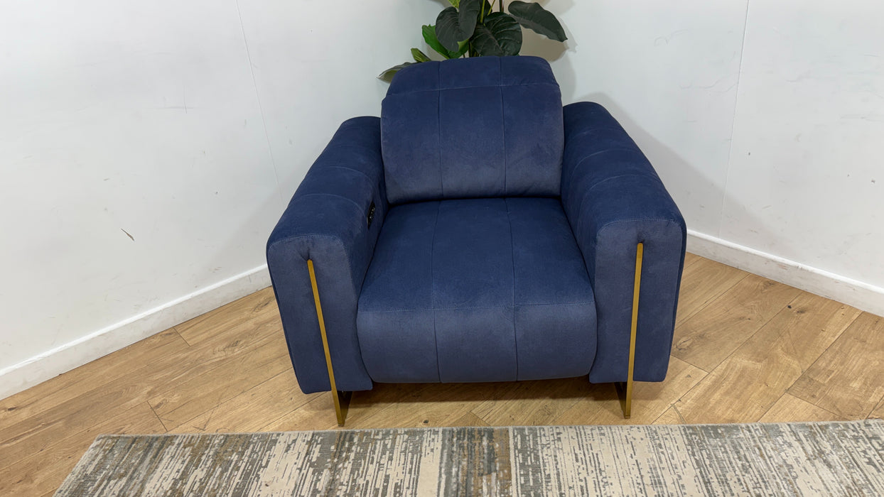 Sofology Paramount Fabric Chair Power Recliner/Headrest Heated Seat Speakers in Lifestyle Flecked Navy