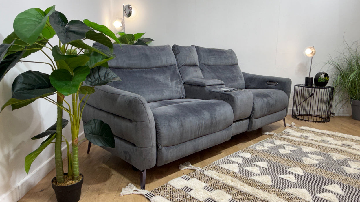 Sofology Renato Fabric 2.5 Seater Console Power Recliner in Heritage Velvet Granite