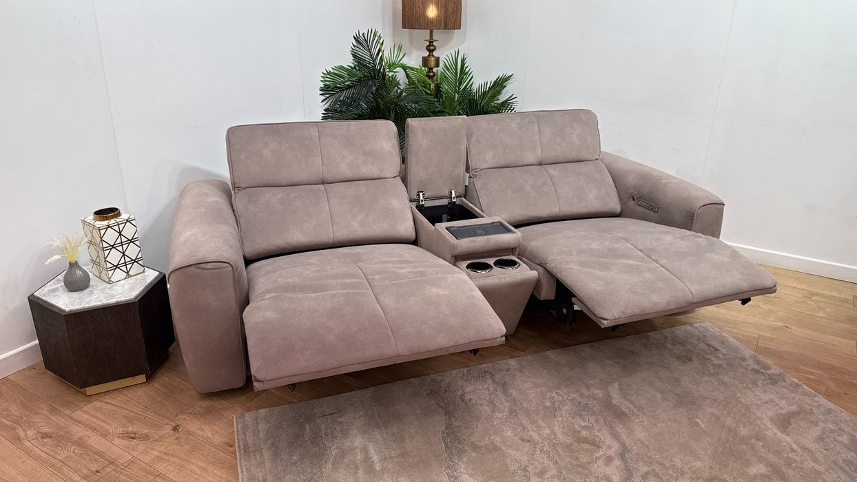 Sofology Riviera Fabric 2.5 Seater Console Power Recliner/Headrest Heated Seats in Lifestyle Flecked Nutmeg
